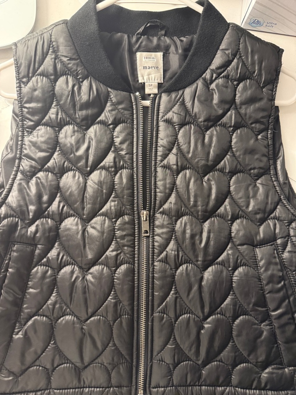 Maeve Black Quilted Heart-Pattern Vest